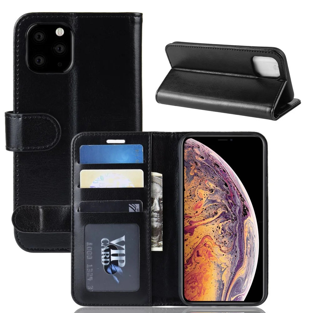 Crazy Horse PU Leather Stand Wallet Flip Phone Case for iPhone 11 Pro Max 6.5 inch (2019) - Black - 1