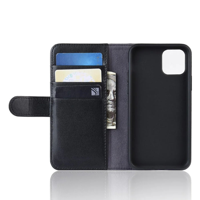 For iPhone 11 Pro Phone Cases Genuine Split Leather Wallet Mobile Cover Stand - Black - 4