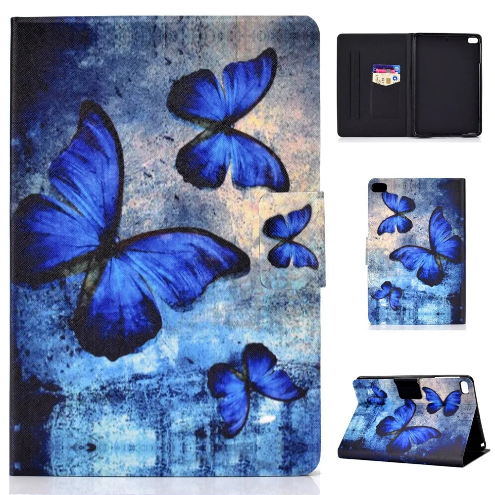 Shock-proof Pattern Printing Card Slot Stand PU Leather Tablet Cover for iPad Mini / Mini 2 / Mini 3 / Mini 4 / mini (2019) 7.9 inch - Blue Butterflies - 1