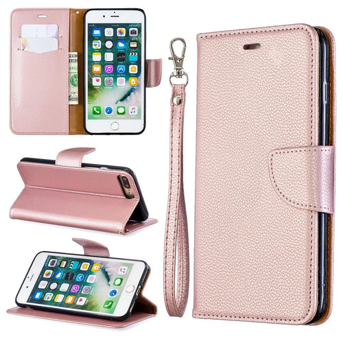 Litchi Skin Leather Wallet Case for iPhone 8 Plus / 7 Plus - Rose Gold - 1