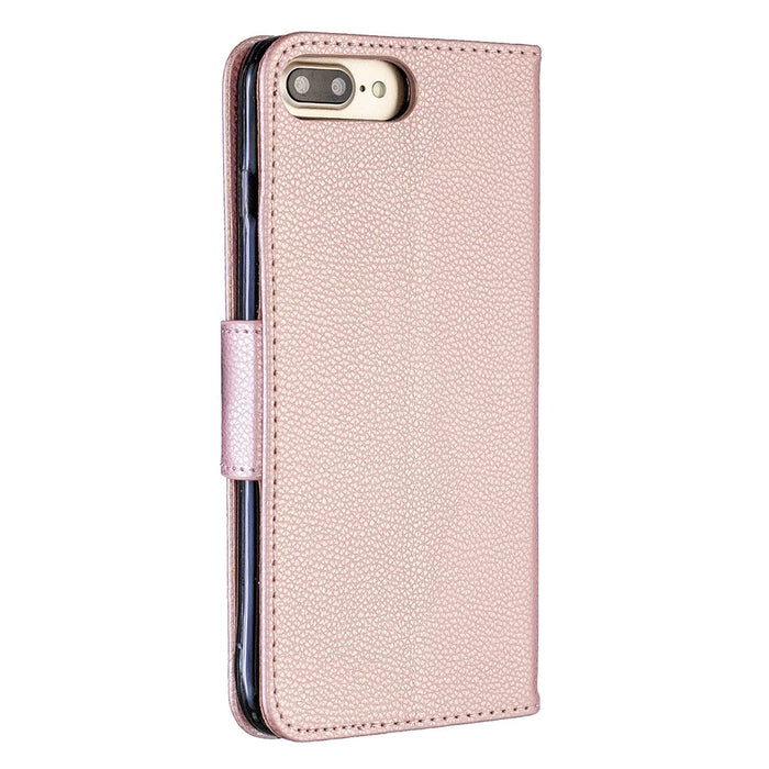 Litchi Skin Leather Wallet Case for iPhone 8 Plus / 7 Plus - Rose Gold - 3