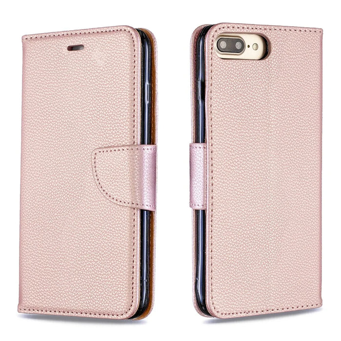 Litchi Skin Leather Wallet Case for iPhone 8 Plus / 7 Plus - Rose Gold - 4
