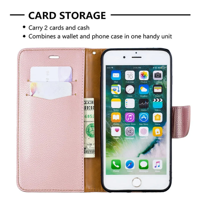 Litchi Skin Leather Wallet Case for iPhone 8 Plus / 7 Plus - Rose Gold - 6