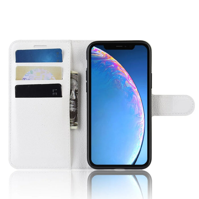 Litchi Skin Leather Wallet Stand Case for iPhone 11 6.1 inch (2019) with Soft TPU Inner Case - White - 4