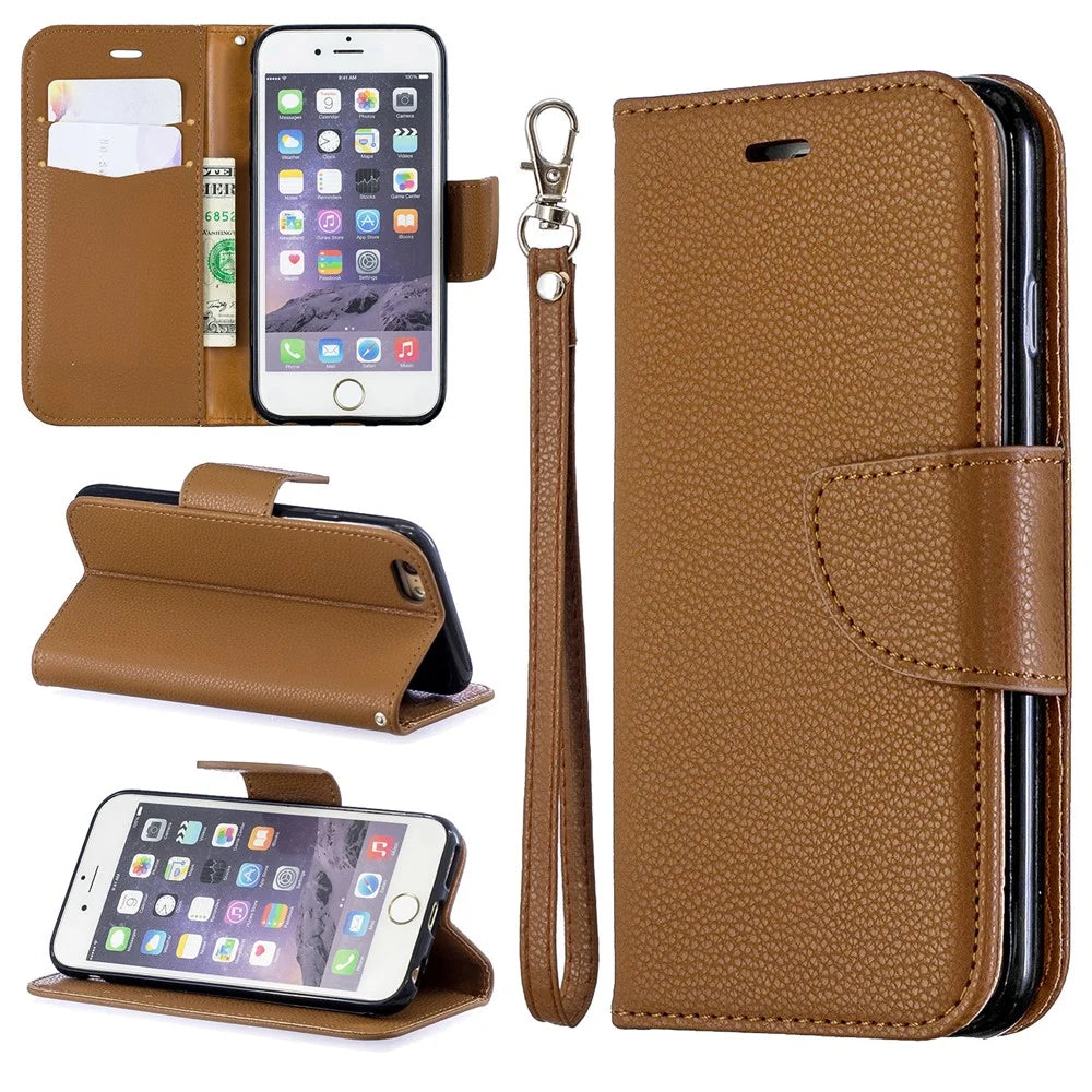 Litchi Texture Leather Wallet Stand Case for iPhone 6/6S - Brown - 1