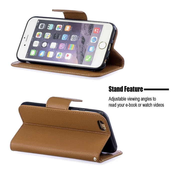 Litchi Texture Leather Wallet Stand Case for iPhone 6/6S - Brown - 5