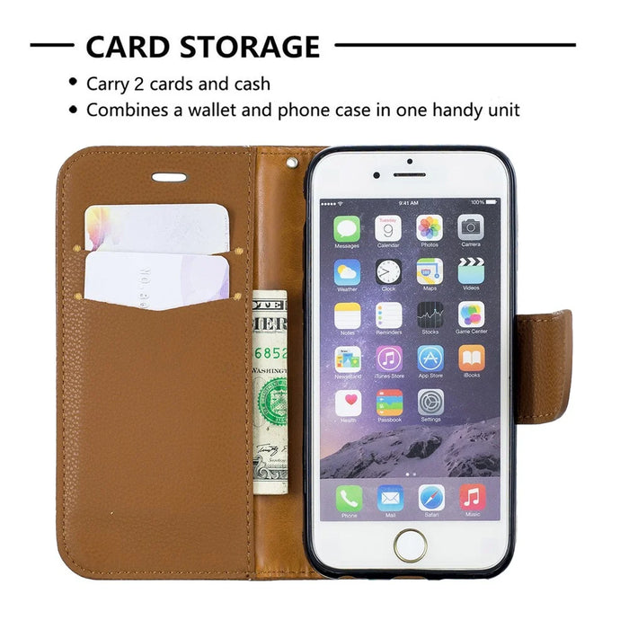 Litchi Texture Leather Wallet Stand Case for iPhone 6/6S - Brown - 6