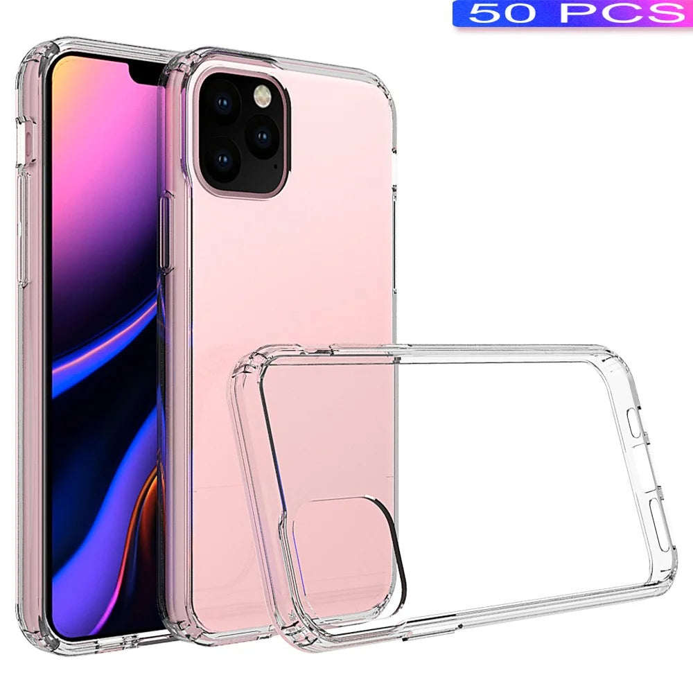 50Pcs/Pack Clear Acrylic + TPU Hybrid Back Case for iPhone 11 Pro 5.8 inch (2019)- Transparent - 1