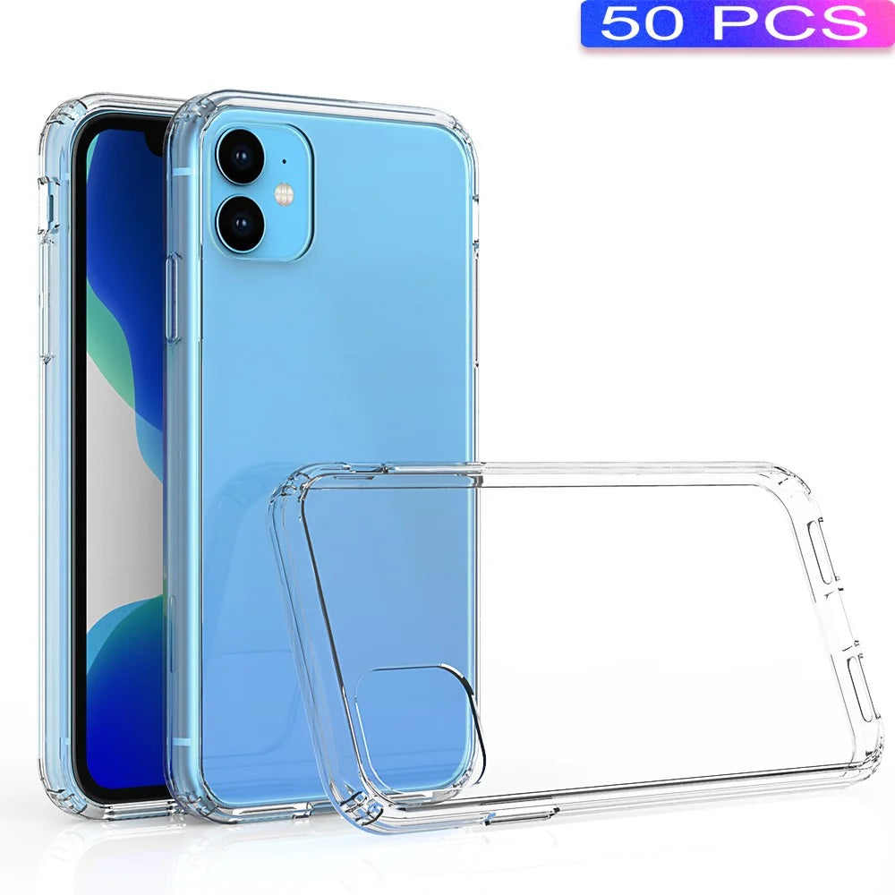 50Pcs/Pack Clear Acrylic + TPU Hybrid Back Case for iPhone 11 6.1 inch (2019) - Transparent - 1