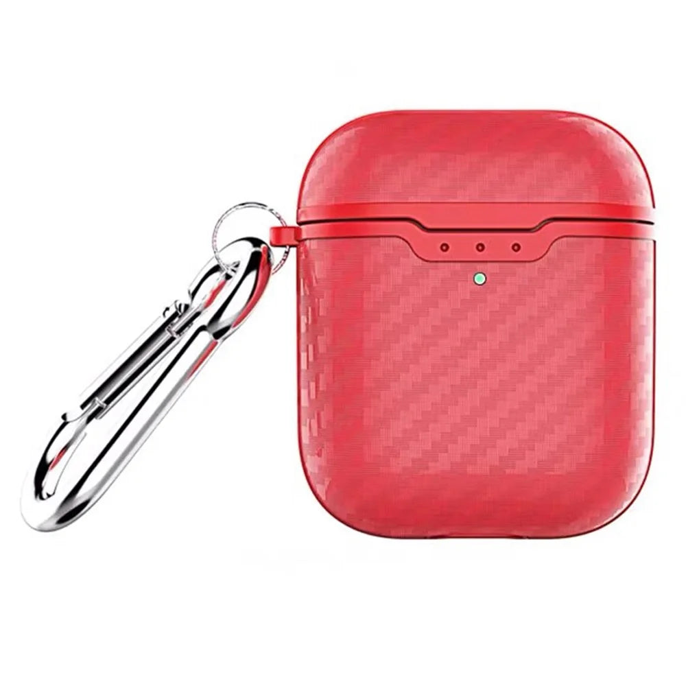 Carbon Fiber TPU Protective Case for Apple AirPods with Wireless Charging Case (2019) - Red - 1
