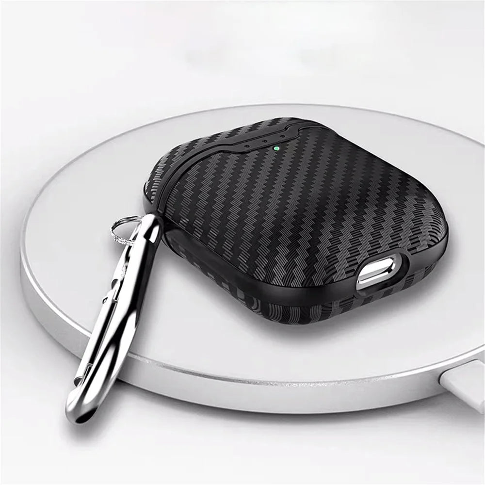 Carbon Fiber TPU Protective Case for Apple AirPods with Wireless Charging Case (2019) - Red - 5