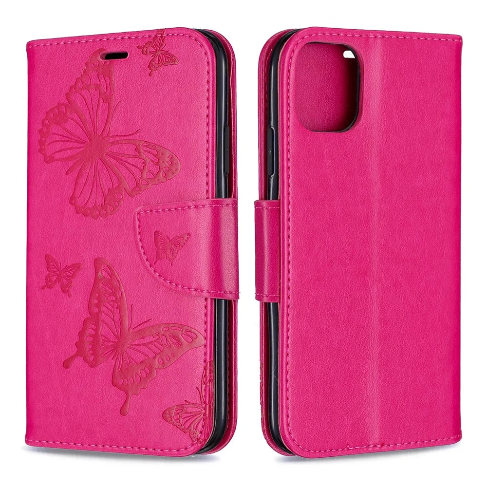 Imprint Butterfly Leather Wallet Phone Casing for iPhone 11 6.1 inch (2019) - Rose - 4