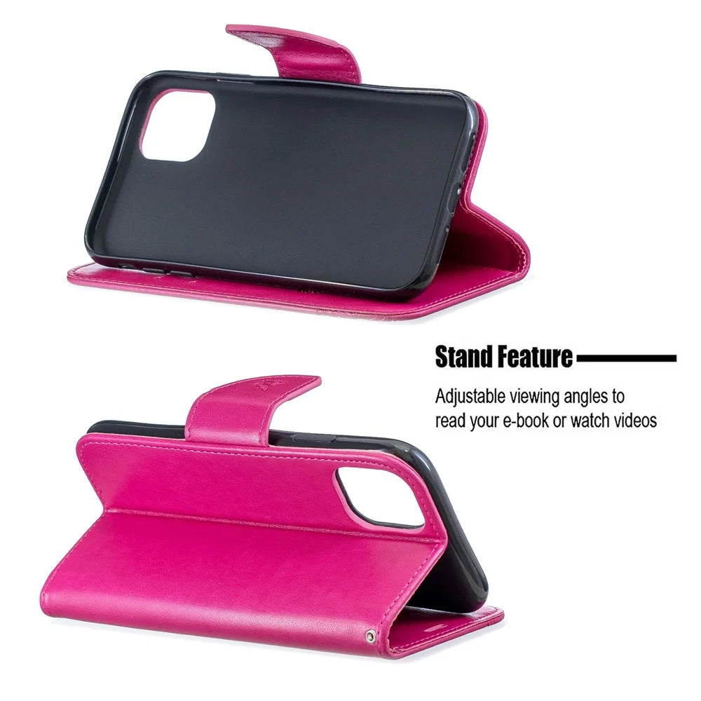 Imprint Butterfly Leather Wallet Phone Casing for iPhone 11 6.1 inch (2019) - Rose - 5