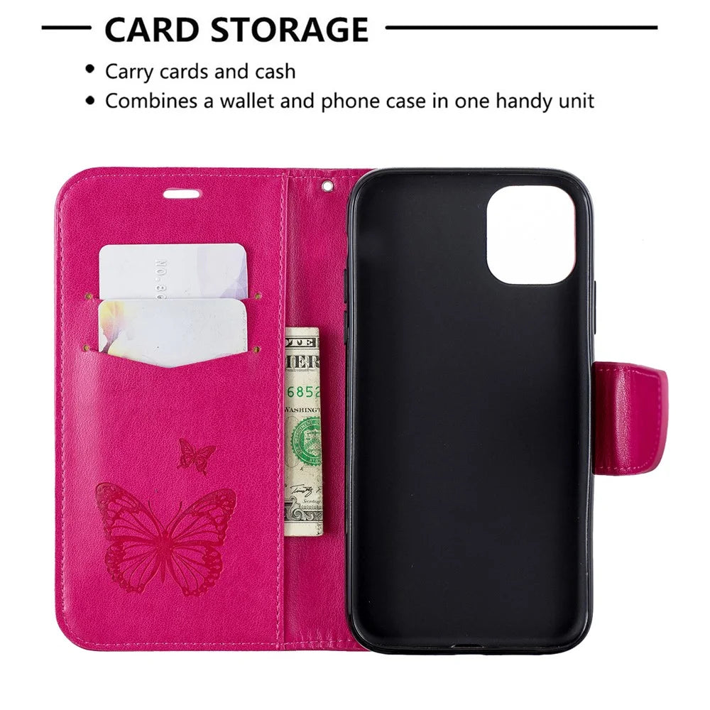 Imprint Butterfly Leather Wallet Phone Casing for iPhone 11 6.1 inch (2019) - Rose - 6
