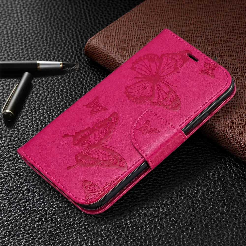 Imprint Butterfly Leather Wallet Phone Casing for iPhone 11 6.1 inch (2019) - Rose - 7