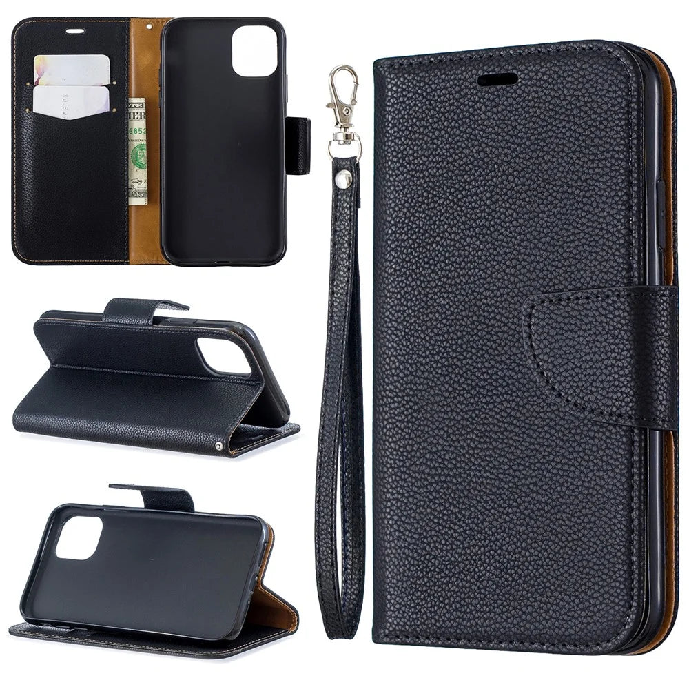 Litchi Texture Leather Wallet Stand Mobile Phone Case for iPhone 11 6.1 inch (2019) - Black - 1