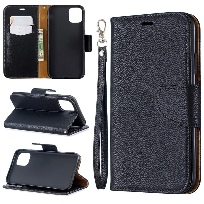Litchi Texture Leather Wallet Stand Mobile Phone Case for iPhone 11 6.1 inch (2019) - Black - 1