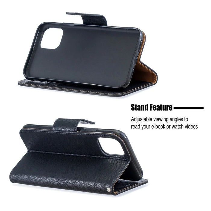 Litchi Texture Leather Wallet Stand Mobile Phone Case for iPhone 11 6.1 inch (2019) - Black - 5