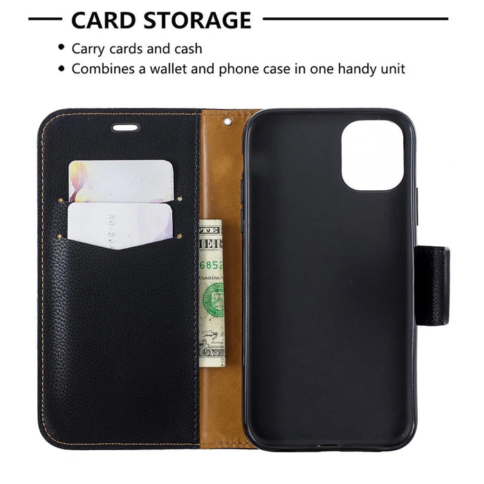 Litchi Texture Leather Wallet Stand Mobile Phone Case for iPhone 11 6.1 inch (2019) - Black - 6
