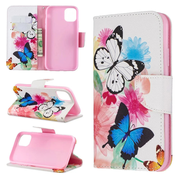 Printing Style Leather Wallet Phone Covering Case for iPhone 11 6.1 inch (2019) - Vivid Butterflies - 1
