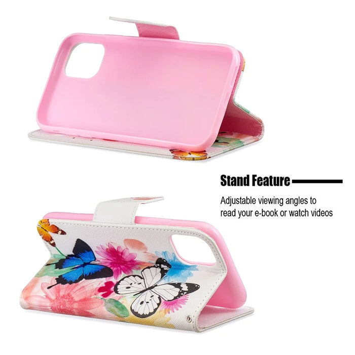 Printing Style Leather Wallet Phone Covering Case for iPhone 11 6.1 inch (2019) - Vivid Butterflies - 5