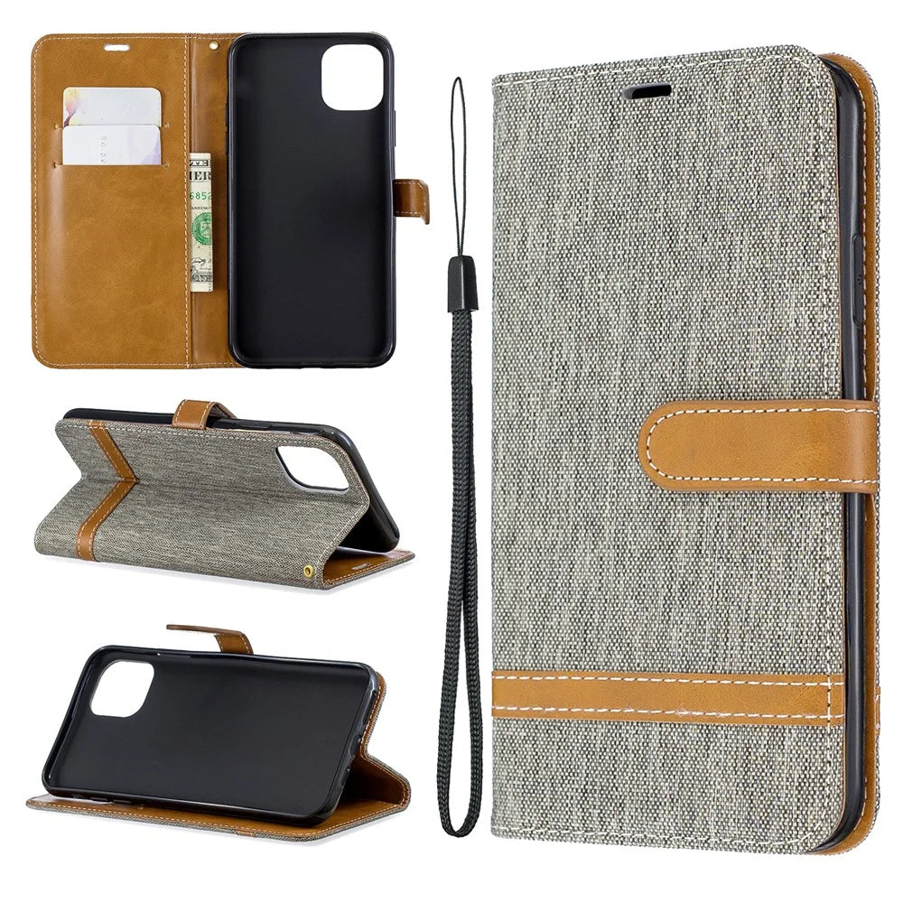 Jeans Cloth Wallet Stand Leather Cell Phone Shell for iPhone 11 Pro Max 6.5 inch (2019) - Grey - 1