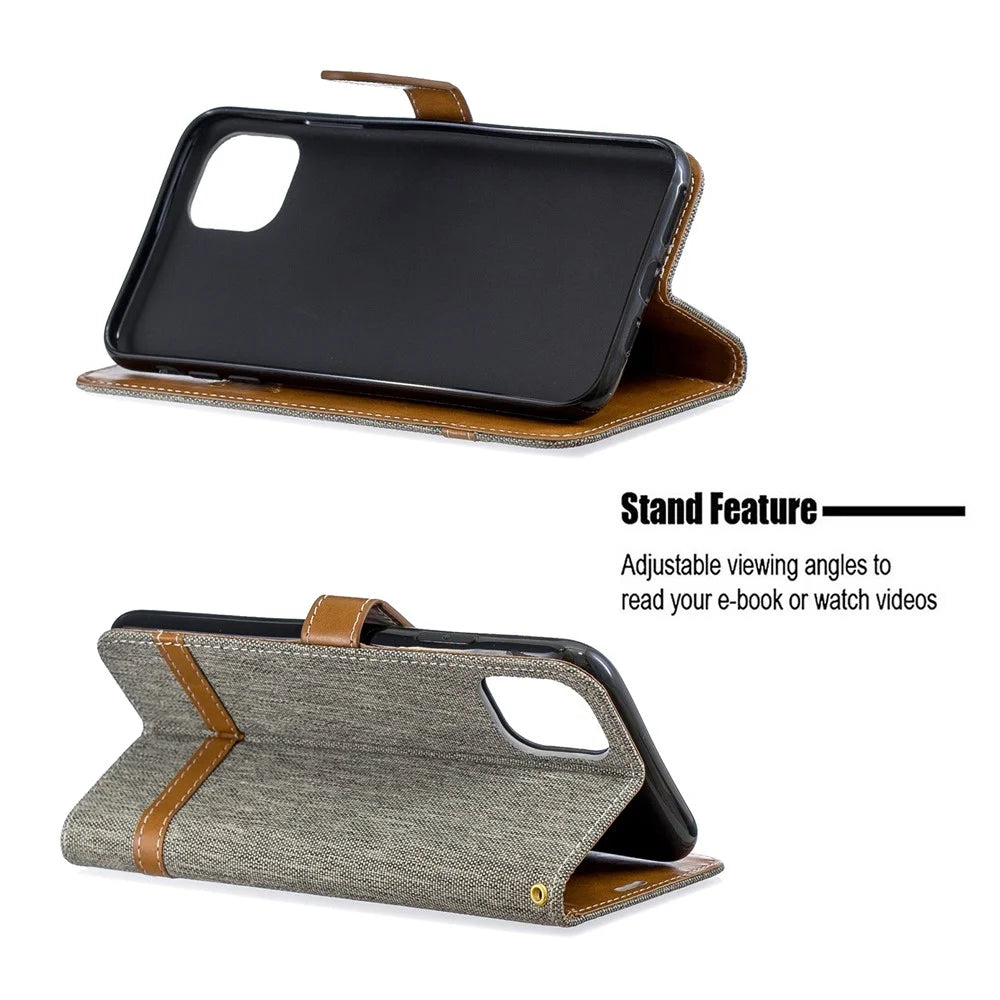 Jeans Cloth Wallet Stand Leather Cell Phone Shell for iPhone 11 Pro Max 6.5 inch (2019) - Grey - 5