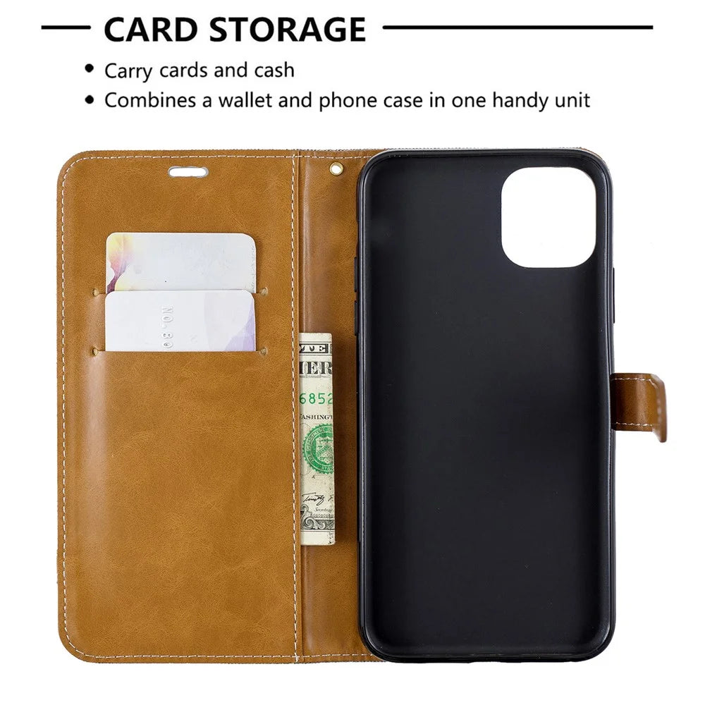 Jeans Cloth Wallet Stand Leather Cell Phone Shell for iPhone 11 Pro Max 6.5 inch (2019) - Grey - 6