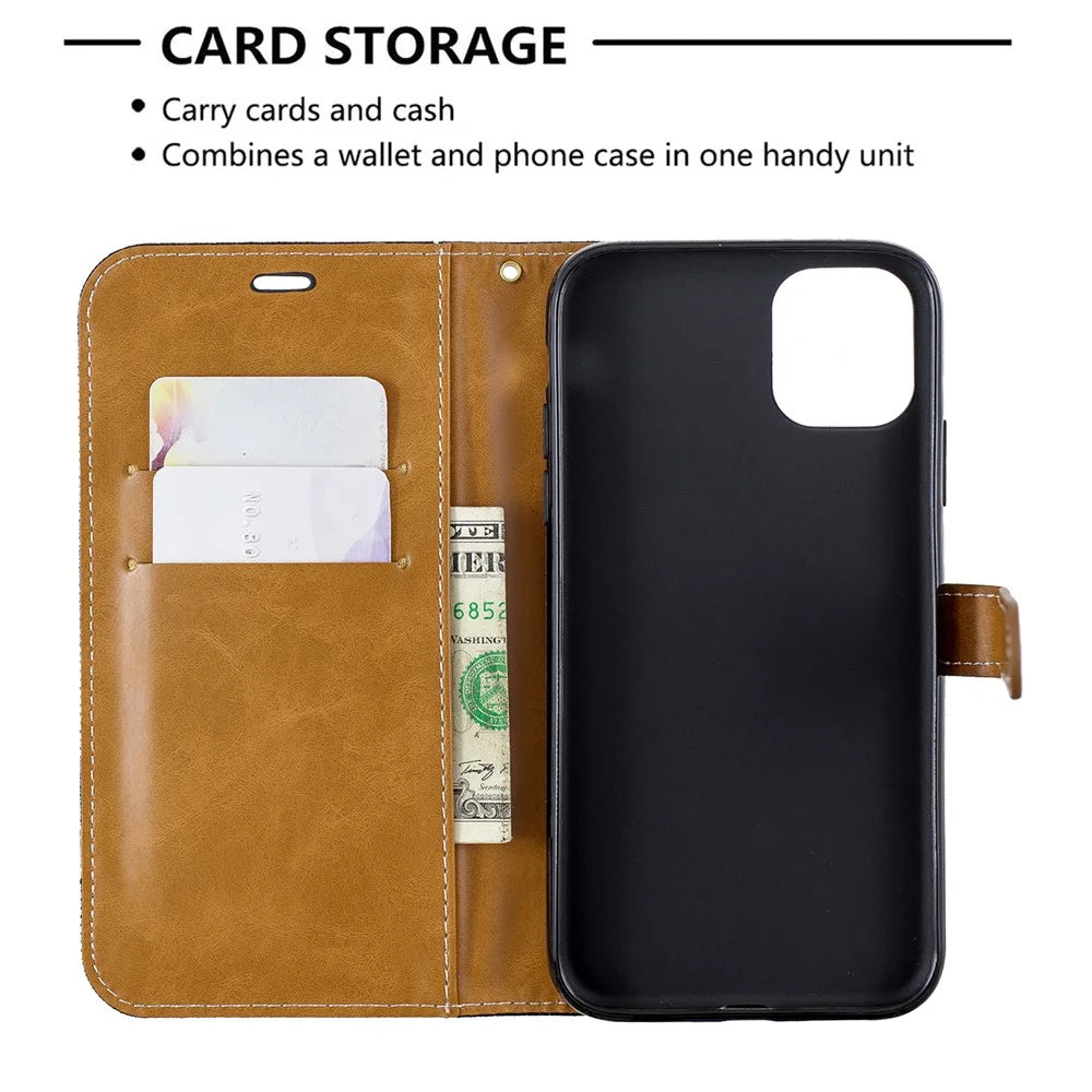 Jean Cloth PU Leather Phone Cover for iPhone 11 6.1 inch (2019) - Black - 6