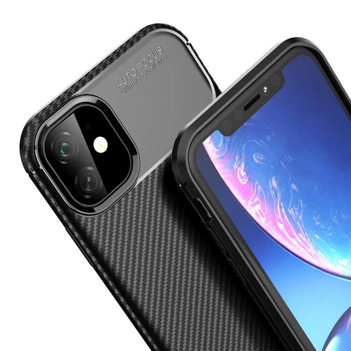 Carbon Fiber Texture Drop-proof TPU Phone Case for iPhone 11 6.1 inch (2019) - Black - 6