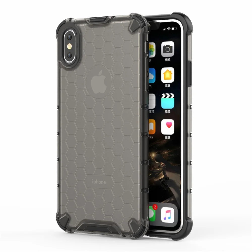Honeycomb Shock Absorber TPU + PC Hybrid Back Mobile Shell Cover for iPhone XS Max 6.5 inch - Black - 1