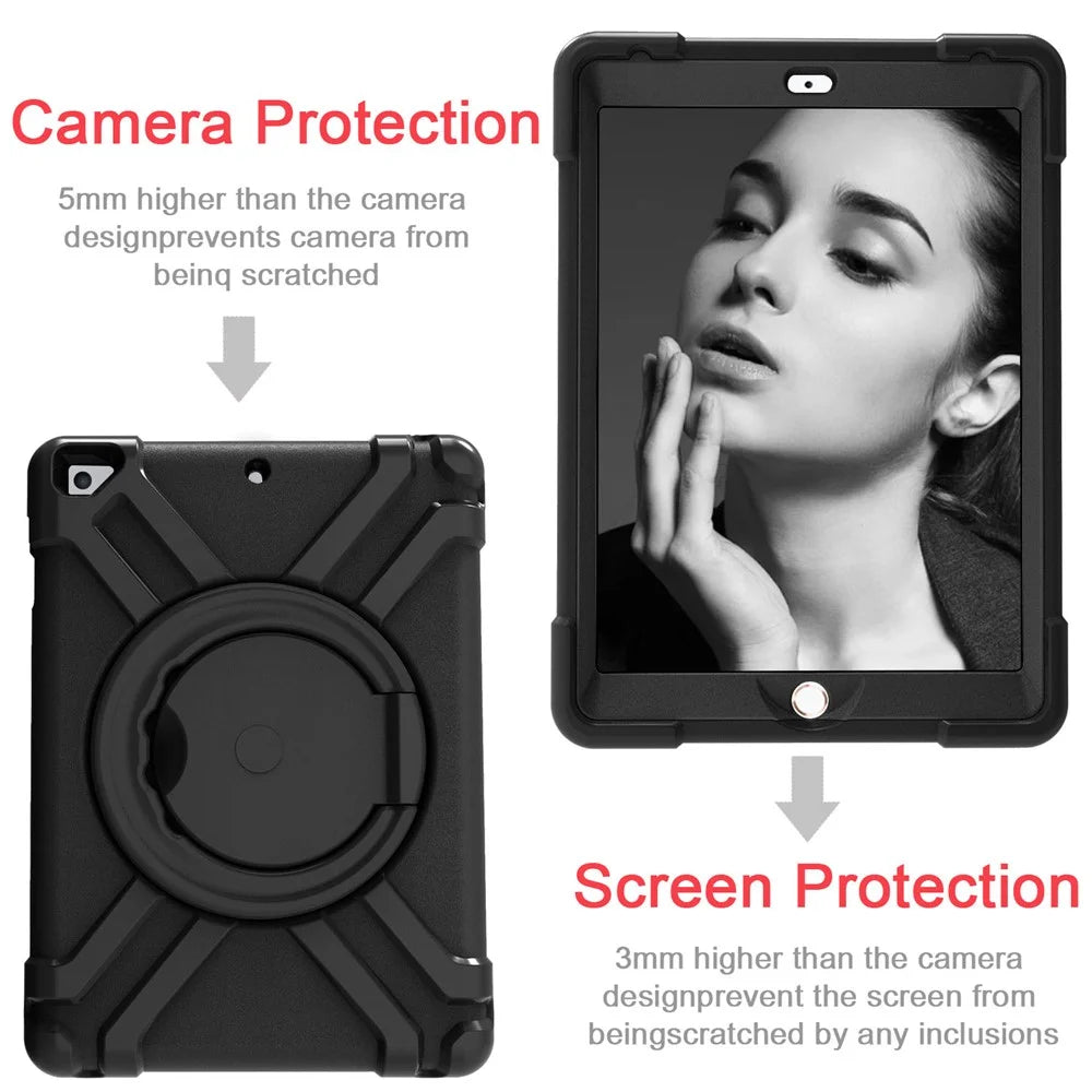 360° Swivel Kickstand PC + Silicone Hybrid Tablet Case for Apple iPad Air/Air 2/iPad 9.7-inch (2018) / iPad 9.7-inch (2017) - All Black - 2
