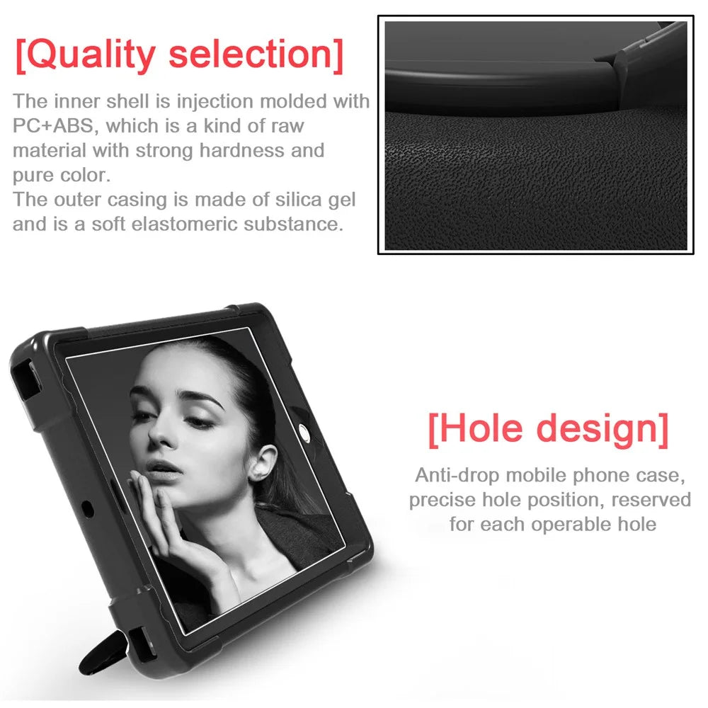 360° Swivel Kickstand PC + Silicone Hybrid Tablet Case for Apple iPad Air/Air 2/iPad 9.7-inch (2018) / iPad 9.7-inch (2017) - All Black - 7