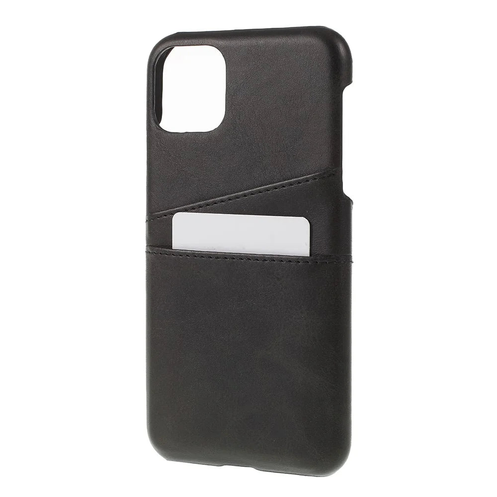 Double Card Slots PU Leather Coated PC Phone Shell for iPhone 11 Pro Max 6.5 inch (2019) - Black - 2