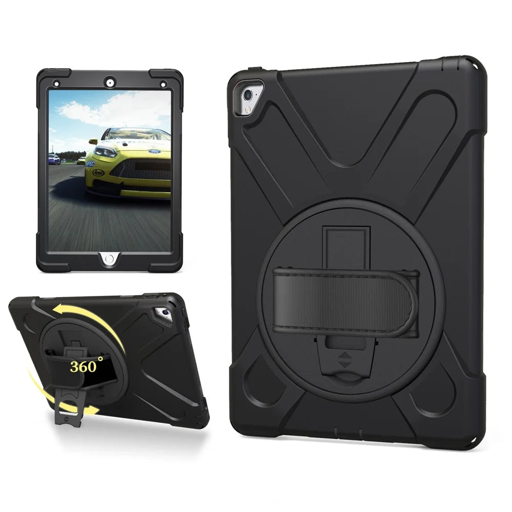 For iPad Pro 9.7 inch (2016) X-Shape PC + TPU Tablet Case with 360 Degree Swivel Kickstand - Black - 1