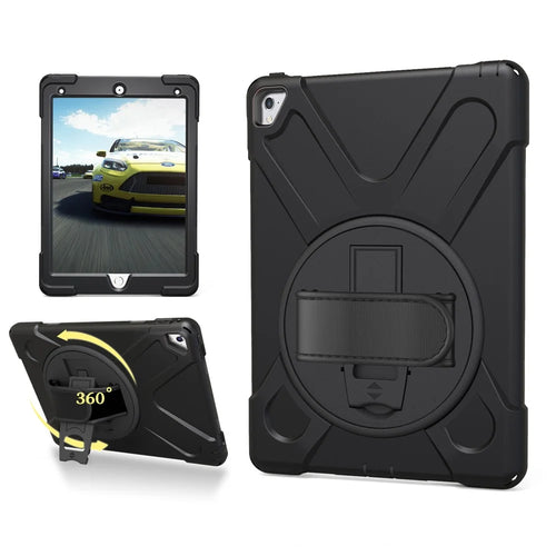 For iPad Pro 9.7 inch (2016) X-Shape PC + TPU Tablet Case with 360 Degree Swivel Kickstand - Black - 1