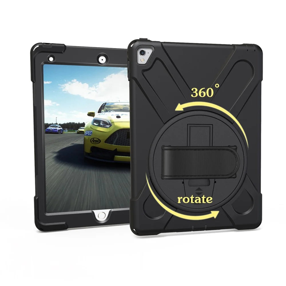 For iPad Pro 9.7 inch (2016) X-Shape PC + TPU Tablet Case with 360 Degree Swivel Kickstand - Black - 2