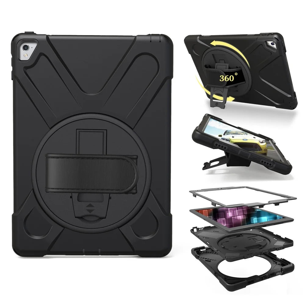 For iPad Pro 9.7 inch (2016) X-Shape PC + TPU Tablet Case with 360 Degree Swivel Kickstand - Black - 5