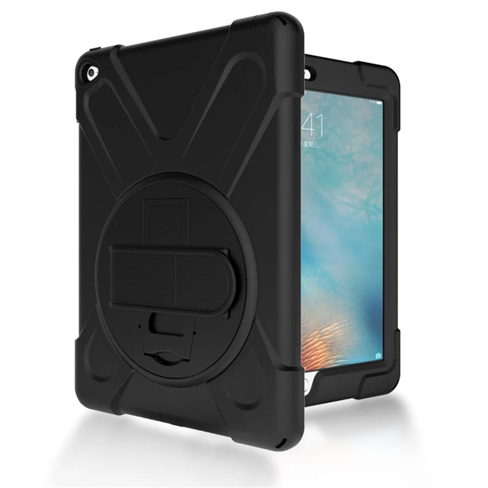 For Apple iPad Air 2 X-Shape PC + TPU Tablet Shell with 360 Degree Swivel Kickstand - Black - 4