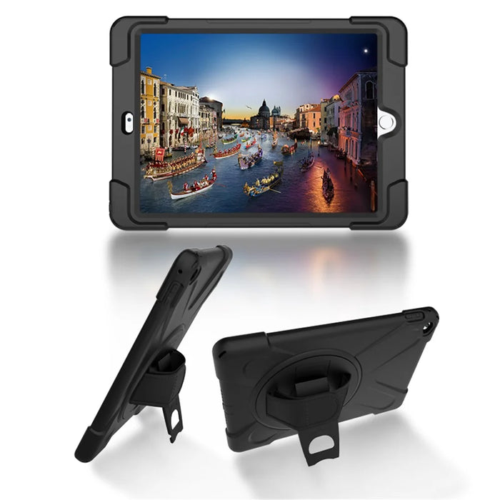 For Apple iPad Air 2 X-Shape PC + TPU Tablet Shell with 360 Degree Swivel Kickstand - Black - 7