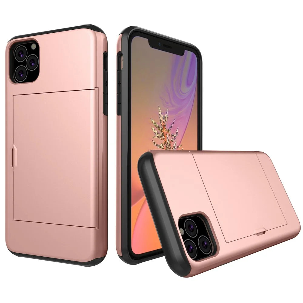 Plastic + TPU Hybrid Card Holder Case for iPhone 11 Pro 5.8 inch (2019) - Rose Gold - 1