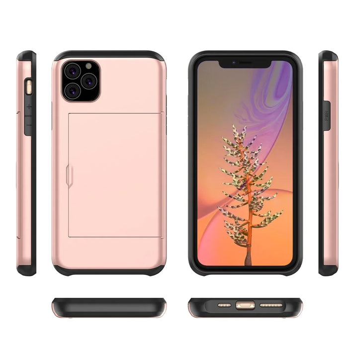 Plastic + TPU Hybrid Card Holder Case for iPhone 11 Pro 5.8 inch (2019) - Rose Gold - 2