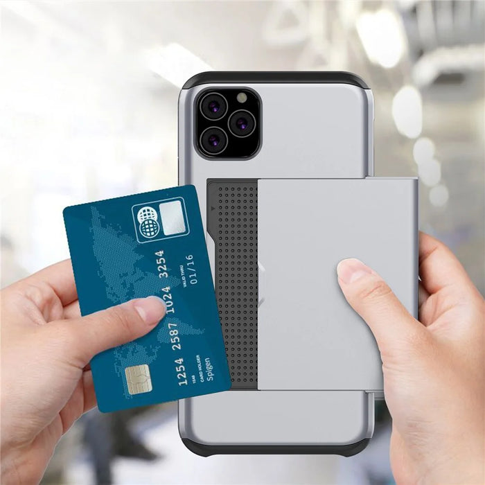 For iPhone 11 6.1 inch (2019) Plastic  + TPU Hybrid Case with Card Slot Phone Shell - Silver - 2