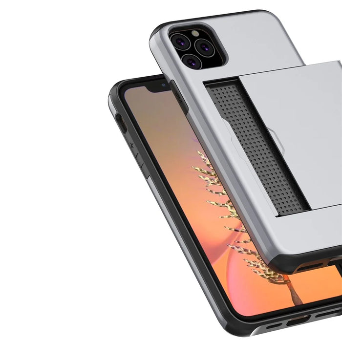 For iPhone 11 6.1 inch (2019) Plastic  + TPU Hybrid Case with Card Slot Phone Shell - Silver - 3