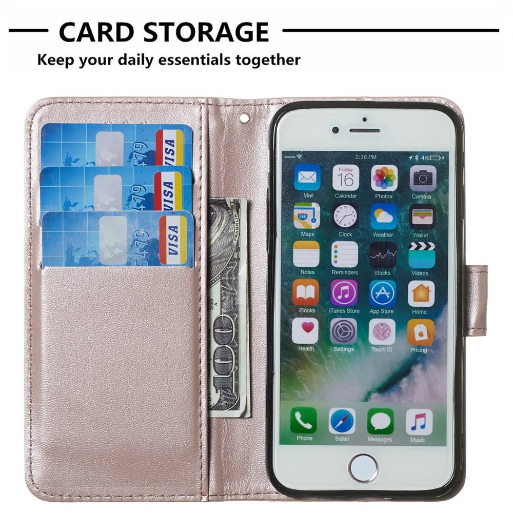 Wallet Leather Stand Mobile Phone Case for iPhone SE 8/7/SE (2020)/SE (2022) 4.7 inch - Rose Gold - 3