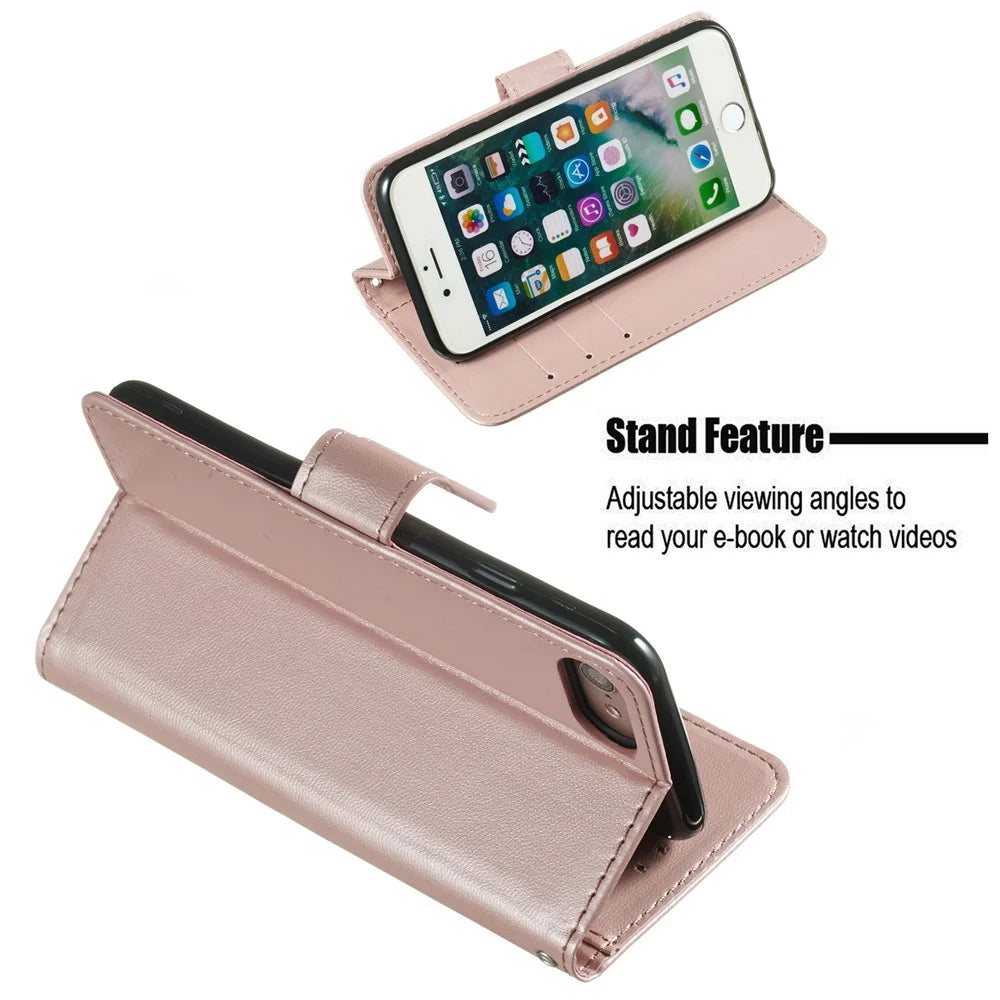 Wallet Leather Stand Mobile Phone Case for iPhone SE 8/7/SE (2020)/SE (2022) 4.7 inch - Rose Gold - 5
