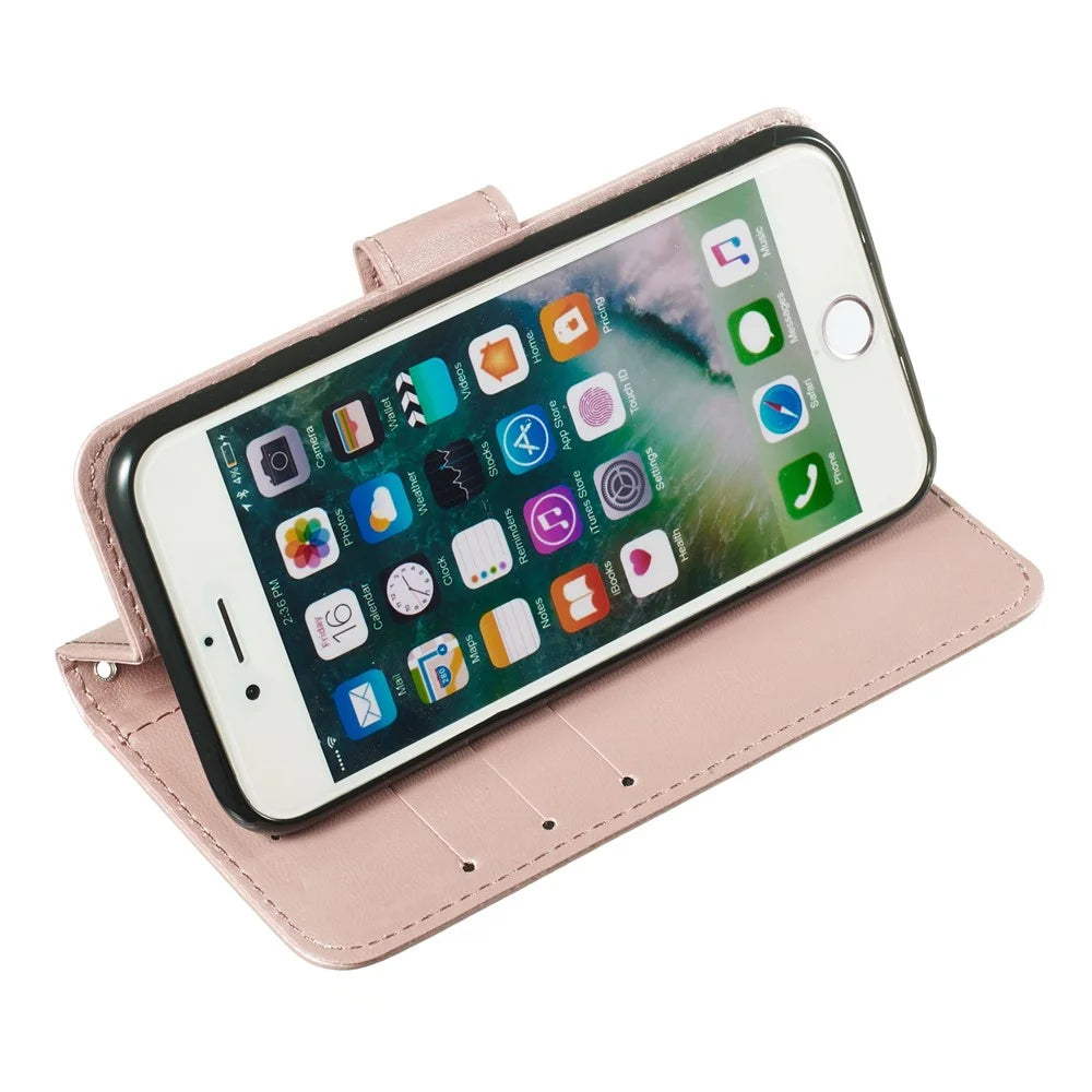 Wallet Leather Stand Mobile Phone Case for iPhone SE 8/7/SE (2020)/SE (2022) 4.7 inch - Rose Gold - 6