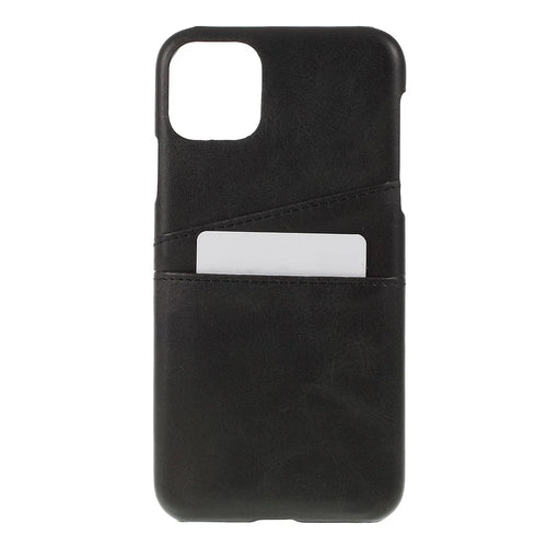 Double Card Slots PU Leather Coated PC Phone Covering Shell for iPhone 11 6.1 inch (2019) - Black - 1