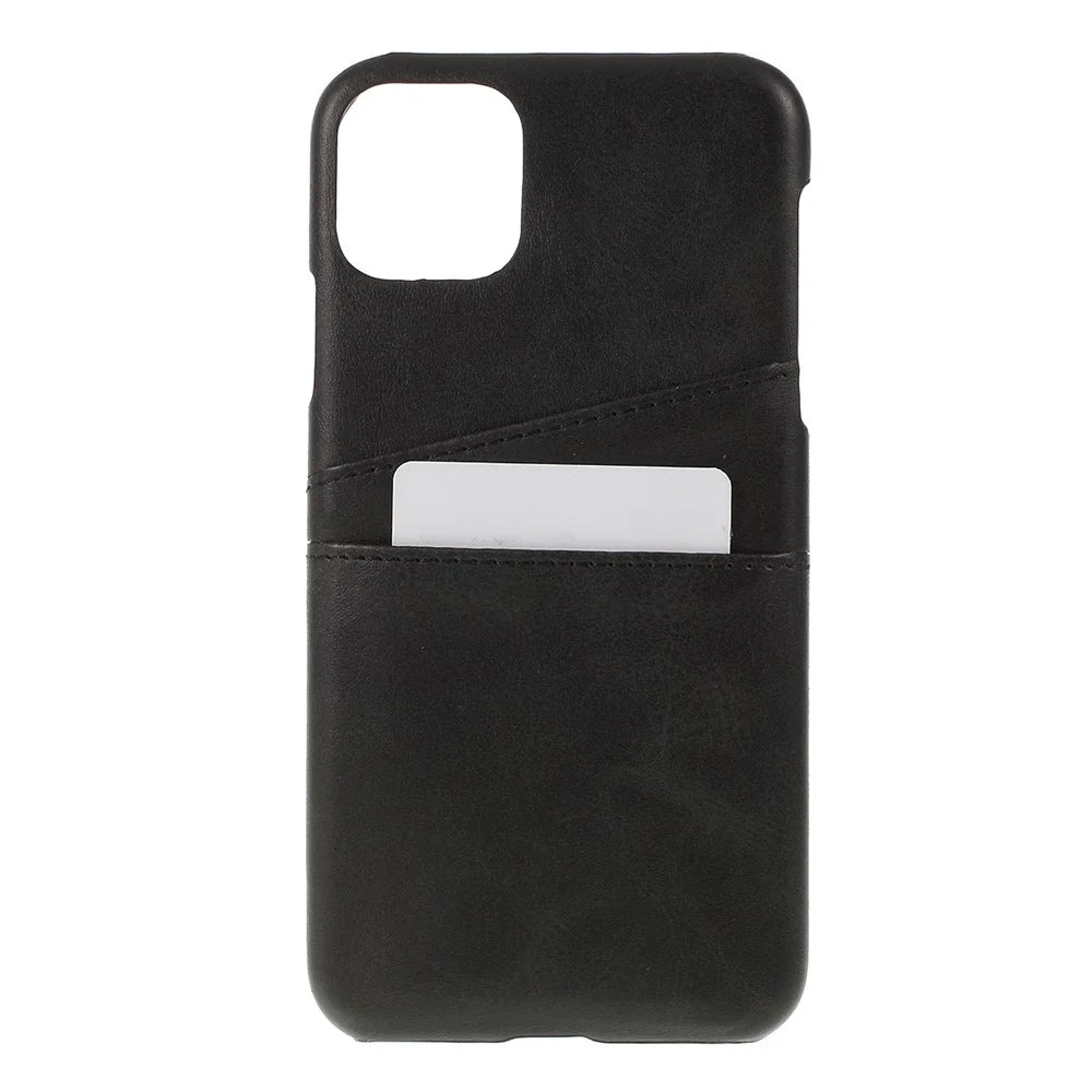 Double Card Slots PU Leather Coated PC Phone Covering Shell for iPhone 11 6.1 inch (2019) - Black - 1