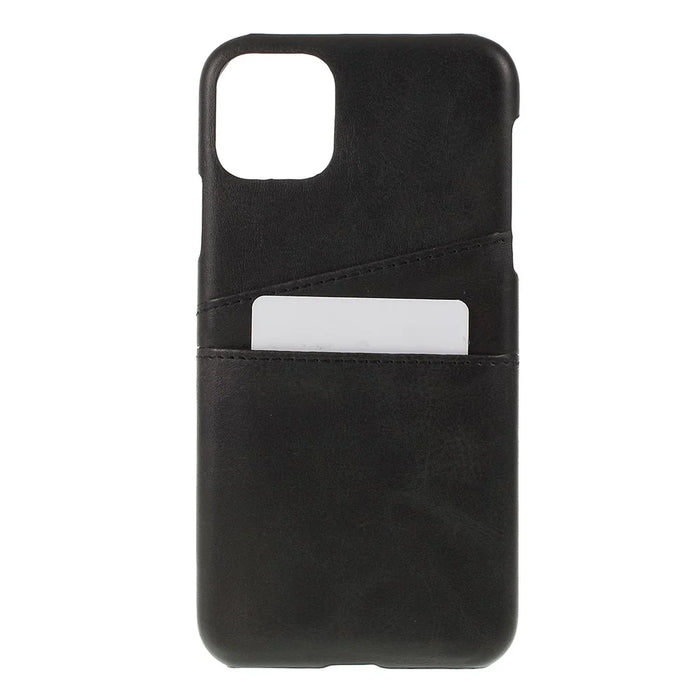 Double Card Slots PU Leather Coated PC Phone Covering Shell for iPhone 11 6.1 inch (2019) - Black - 1